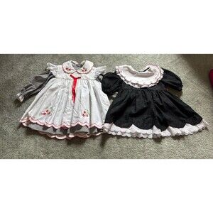 Lot Of 2 Vintage Smocked Dresses Girls Size 3T Lace Flowers Cherry